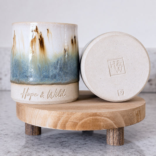 Teal Whisper Ceramic Vessel | Hope & Wild | Handcrafted Refillable Ceramic Candle Vessel | Handcrafted Refillable Reed Diffuser Vessel 