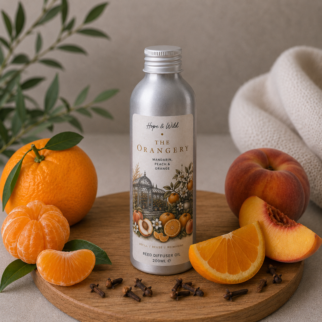 The Orangery Reed Diffuser Refill Oil | Hope & Wild | Reed Diffuser Refill | Mandarin, Peach and Sweet Orange Refillable Reed Diffuser Oil 