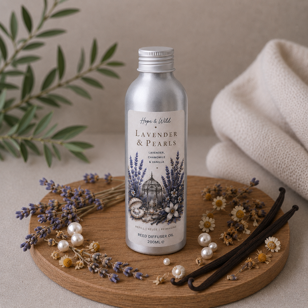 Lavender & Pearls Reed Diffuser Refill Oil | Hope & Wild | Reed Diffuser Refill | Lavender, Chamomile & Vanilla Refillable Reed Diffuser Oil 