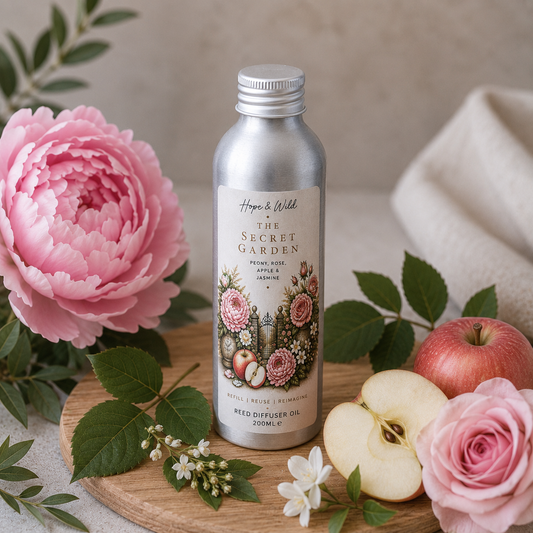 The Secret Garden Reed Diffuser Refill Oil | Hope & Wild | Reed Diffuser Refill | Peony, Rose, Apple & Jasmine Reed Diffuser Oil