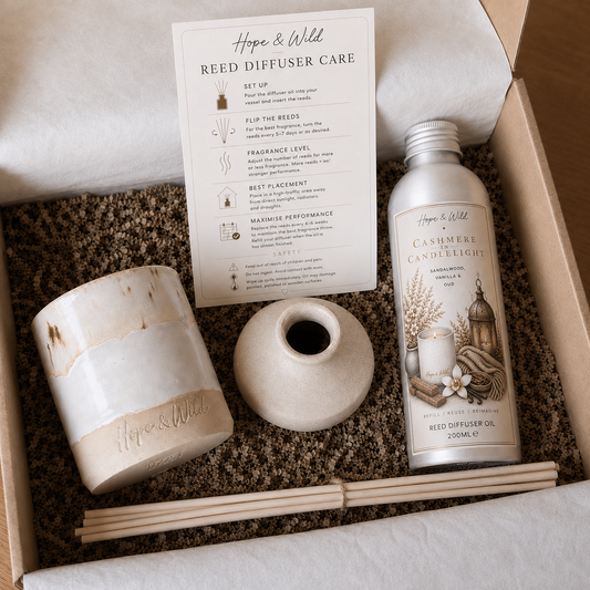 The Reed Diffuser Refill Collection | Hope & Wild | Reed Diffuser Refill Bundle | 2-in-1 Candle and Reed Diffuser Set | Luxury Refillable Home Fragrance